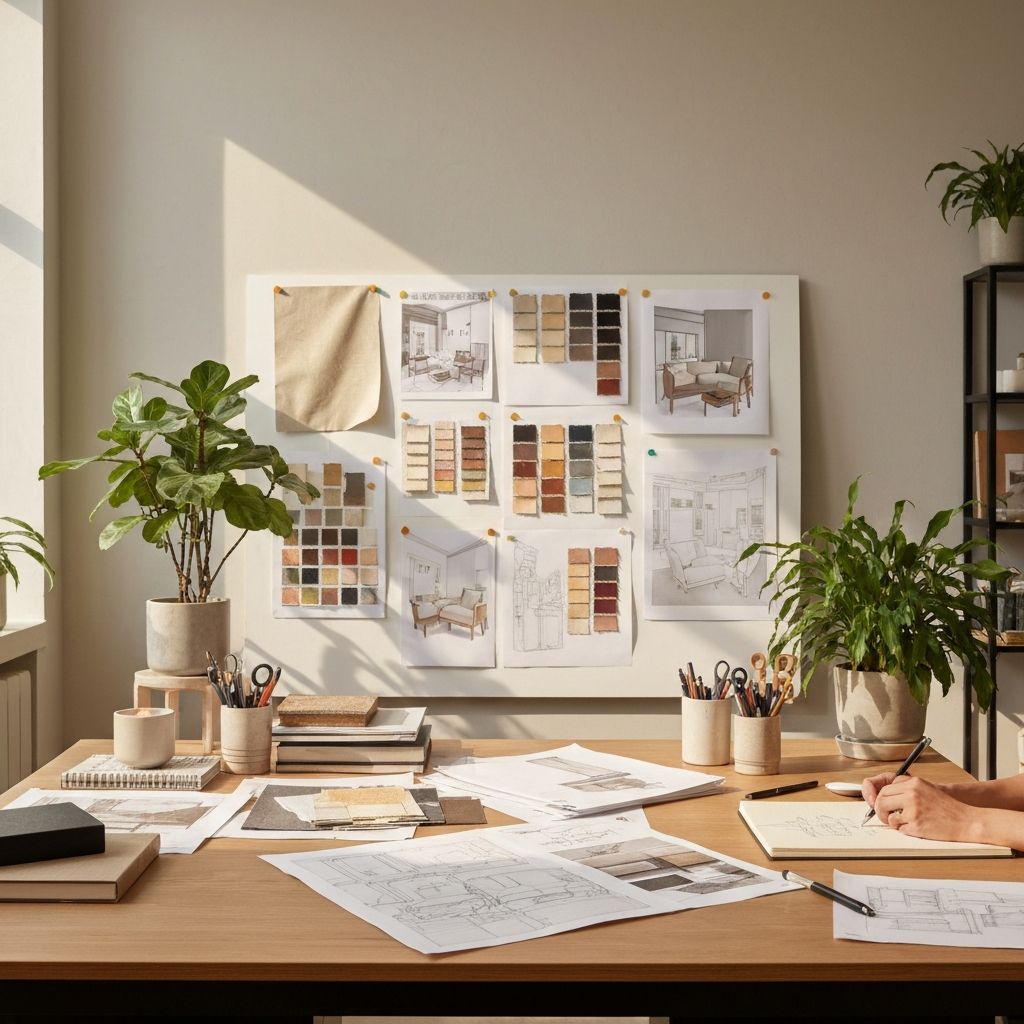 Hawi design studio with mood boards and material samples