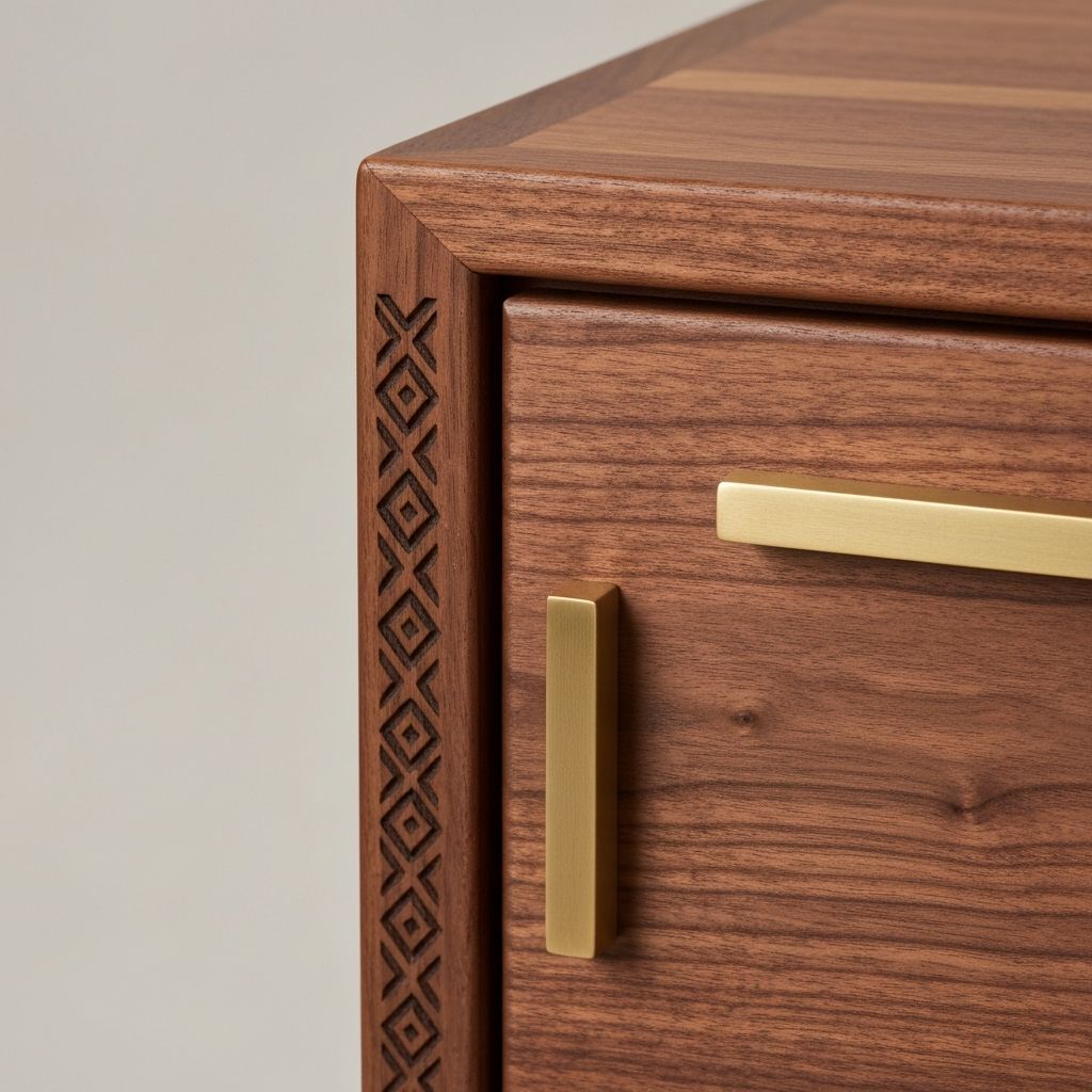 Detail of handcrafted minimalist furniture showing premium materials
