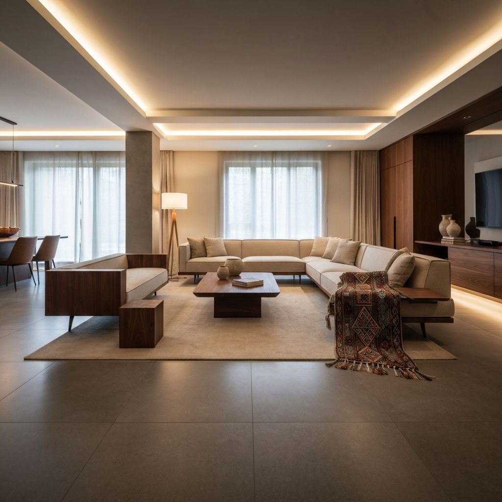 Minimalist modern living room with Ethiopian design elements